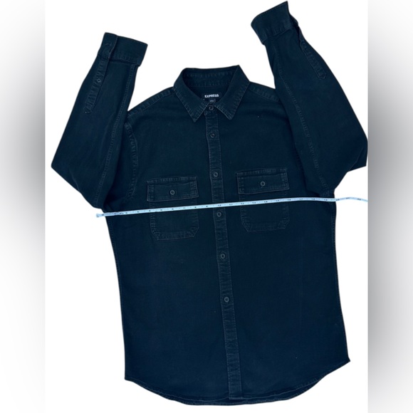 EXPRESS NWOT Men’s Black Cotton-Blend Button Down Shirt Size: S - Picture 6 of 9
